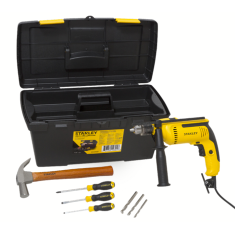 Kit Furadeira De Impacto 1/2pol. 700w C/ 3 Brocas, 01 Martelo, 3 Chaves E 01 Caixa - Stanley - Sdh700ks1b2 220v