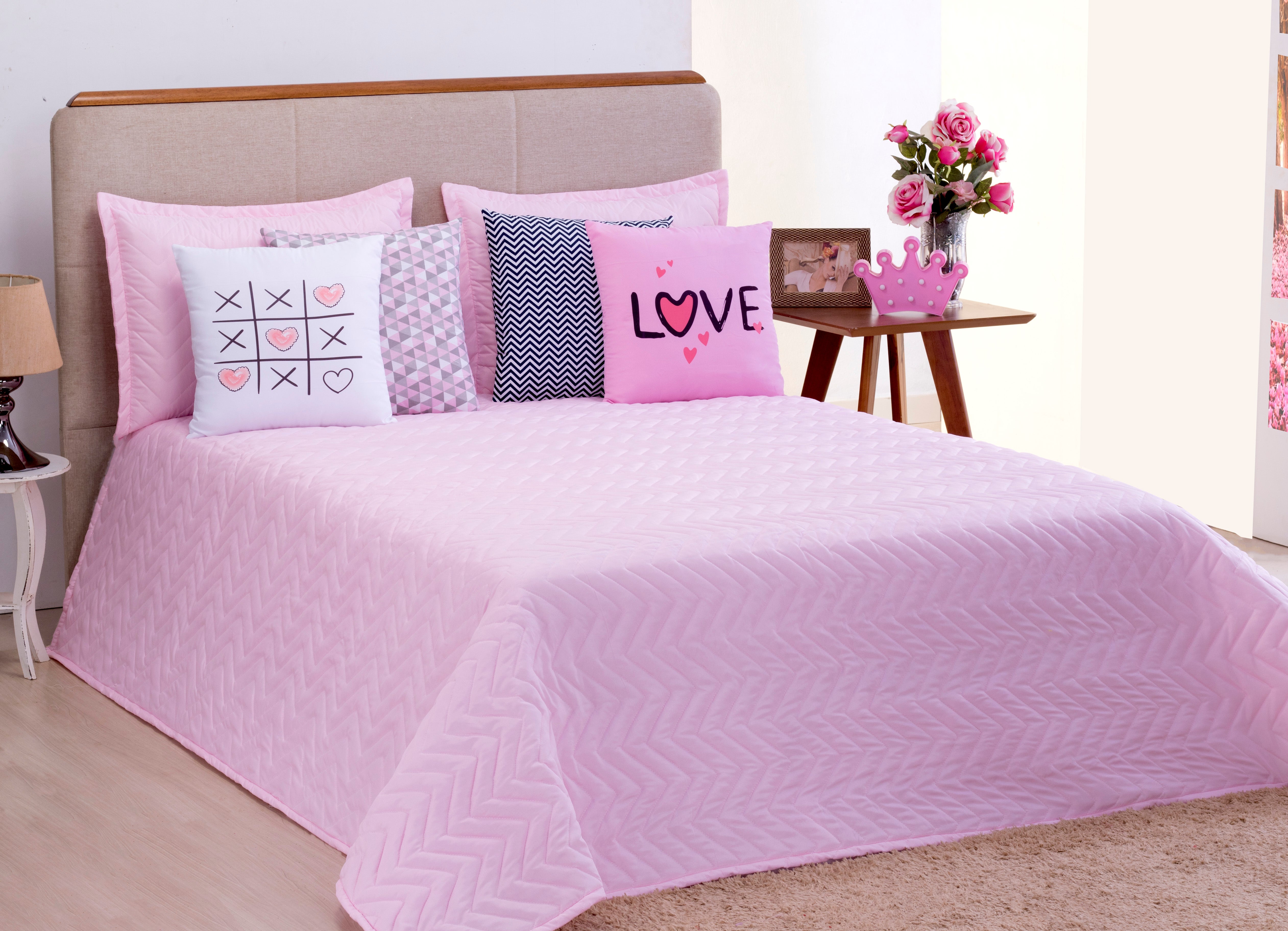 Cobre Leito Liberty 07 Pçs Queen Rosa