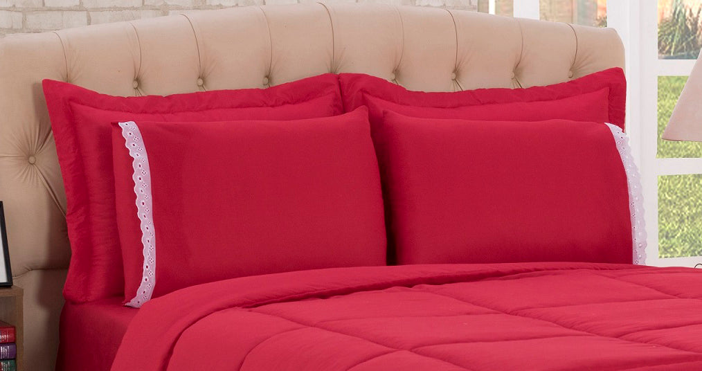 Kit De Edredon E Jogo De Cama Angelo Queen Size 05 Peças Vermelho - Deccoralle