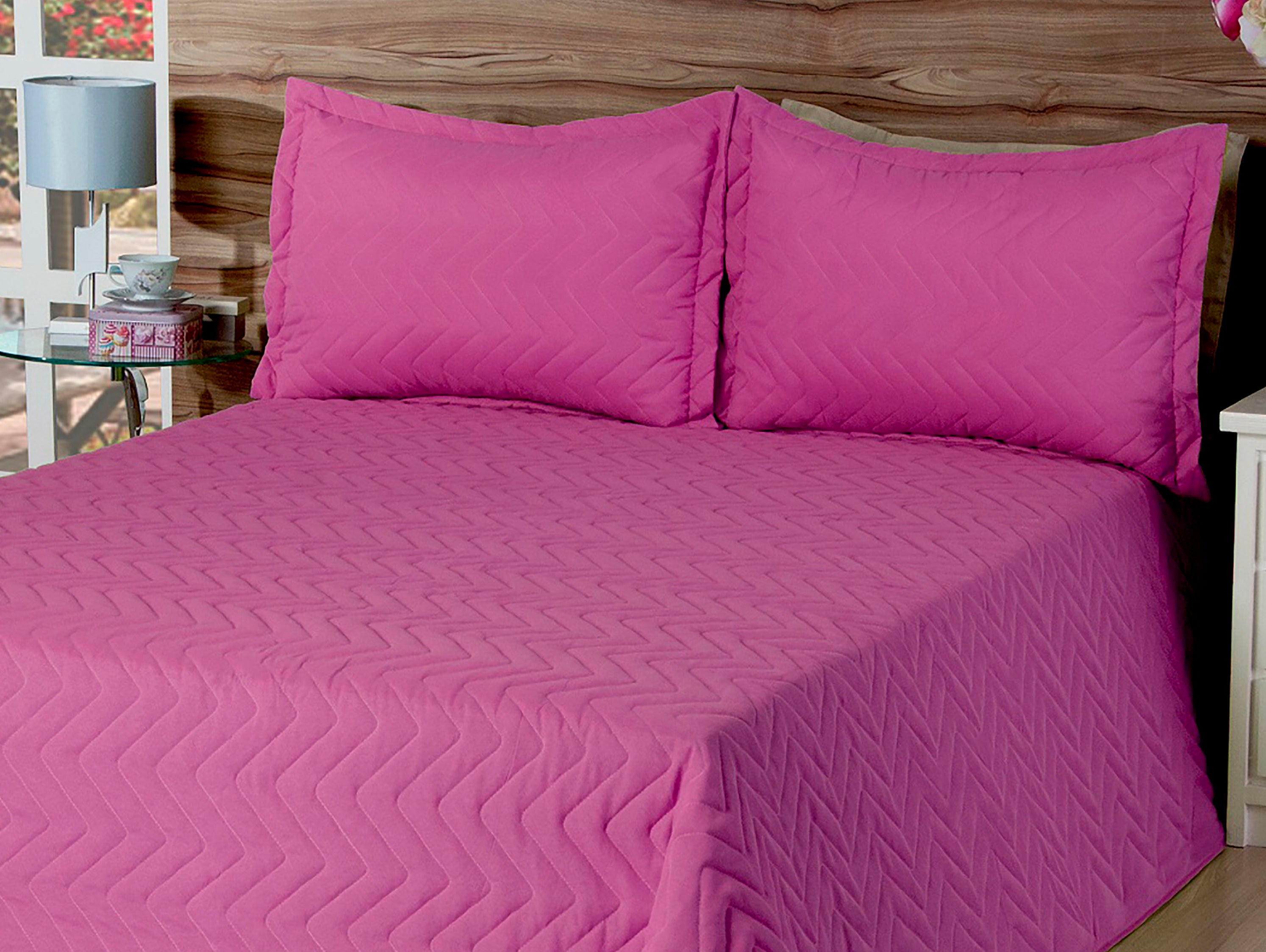 Cobre Leito Matelassado Classic Queen 03 Pçs  Rosa