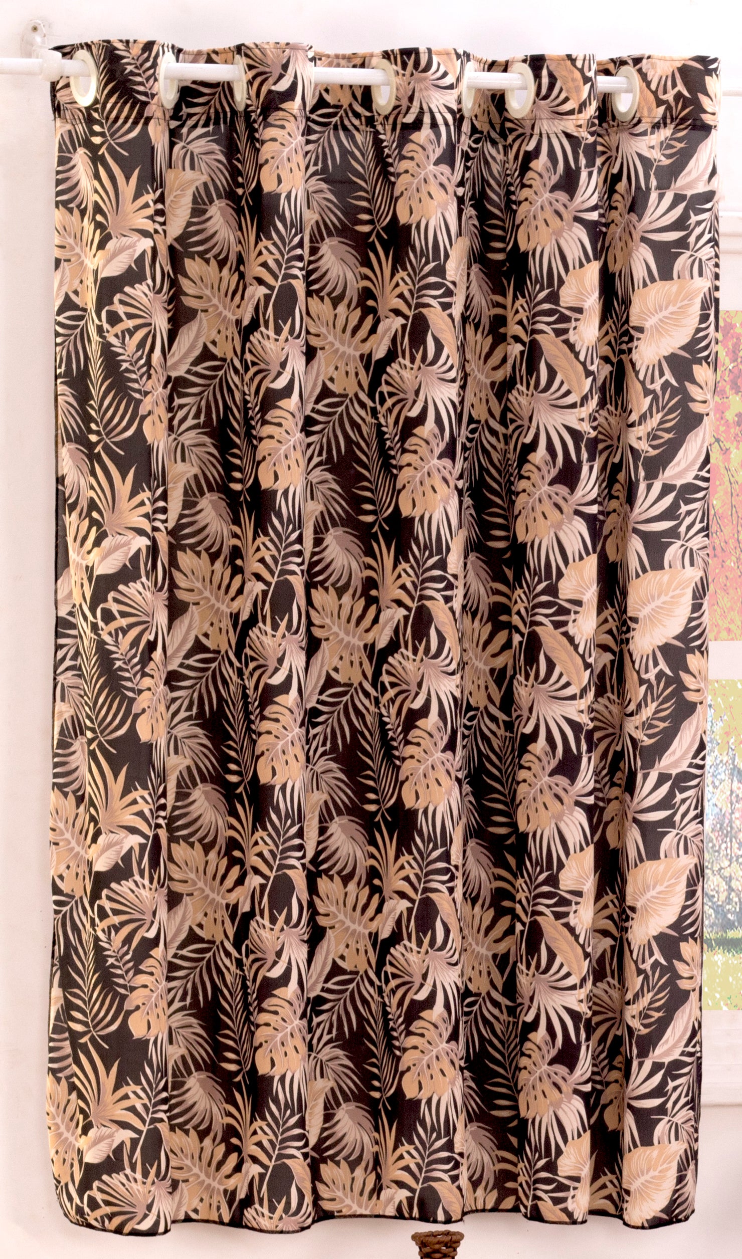 Cortina De Malha Estampada 2,00 Metros Floral Preto
