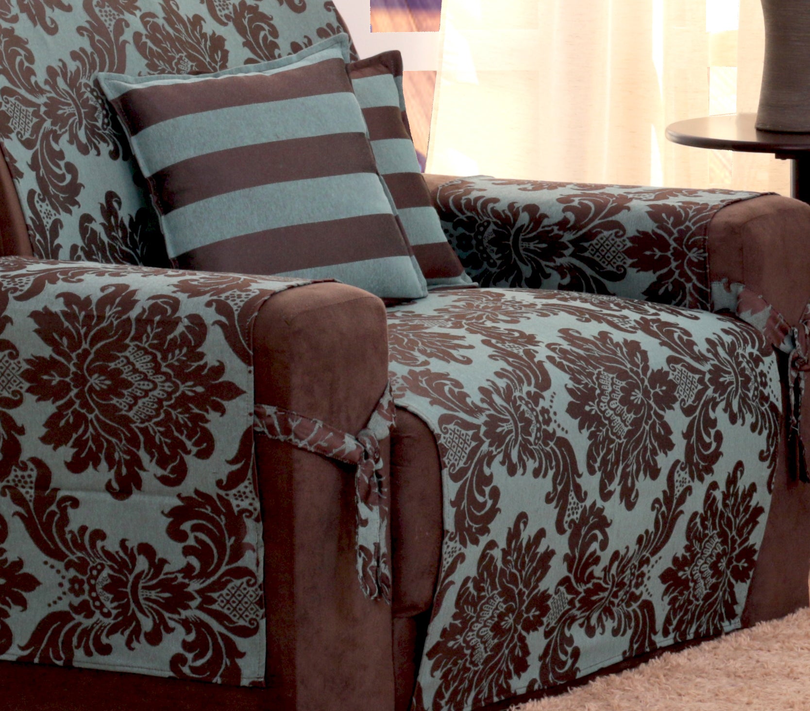Capa Protetora De Sofa Jacquard 02 E 03 Lugares Com Almofadas Verde