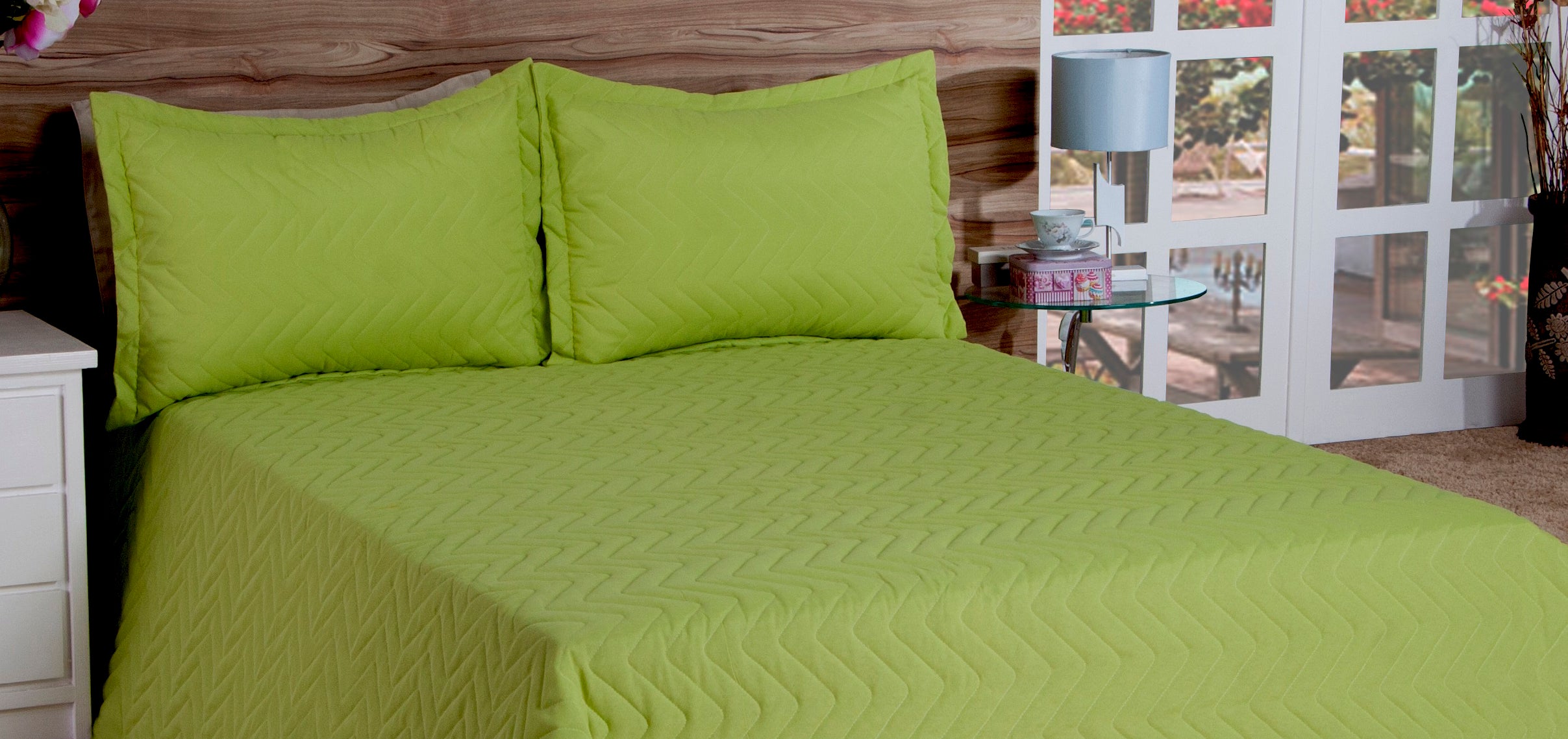 Cobre Leito Matelassado Classic Queen 03 Peças Verde