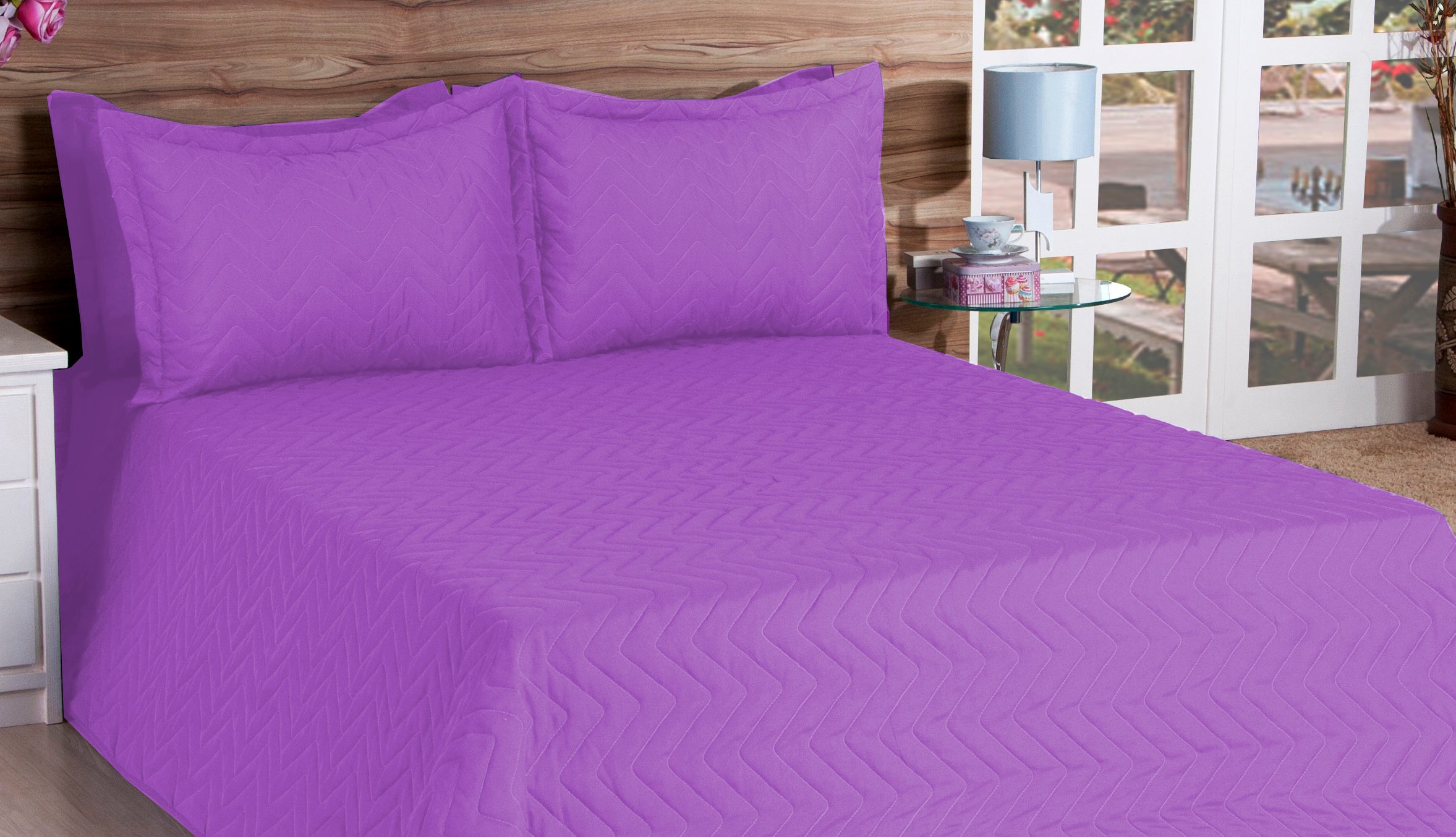 Cobre Leito Matelassado Classic Microfibra Queen 03 Pçs Lilás