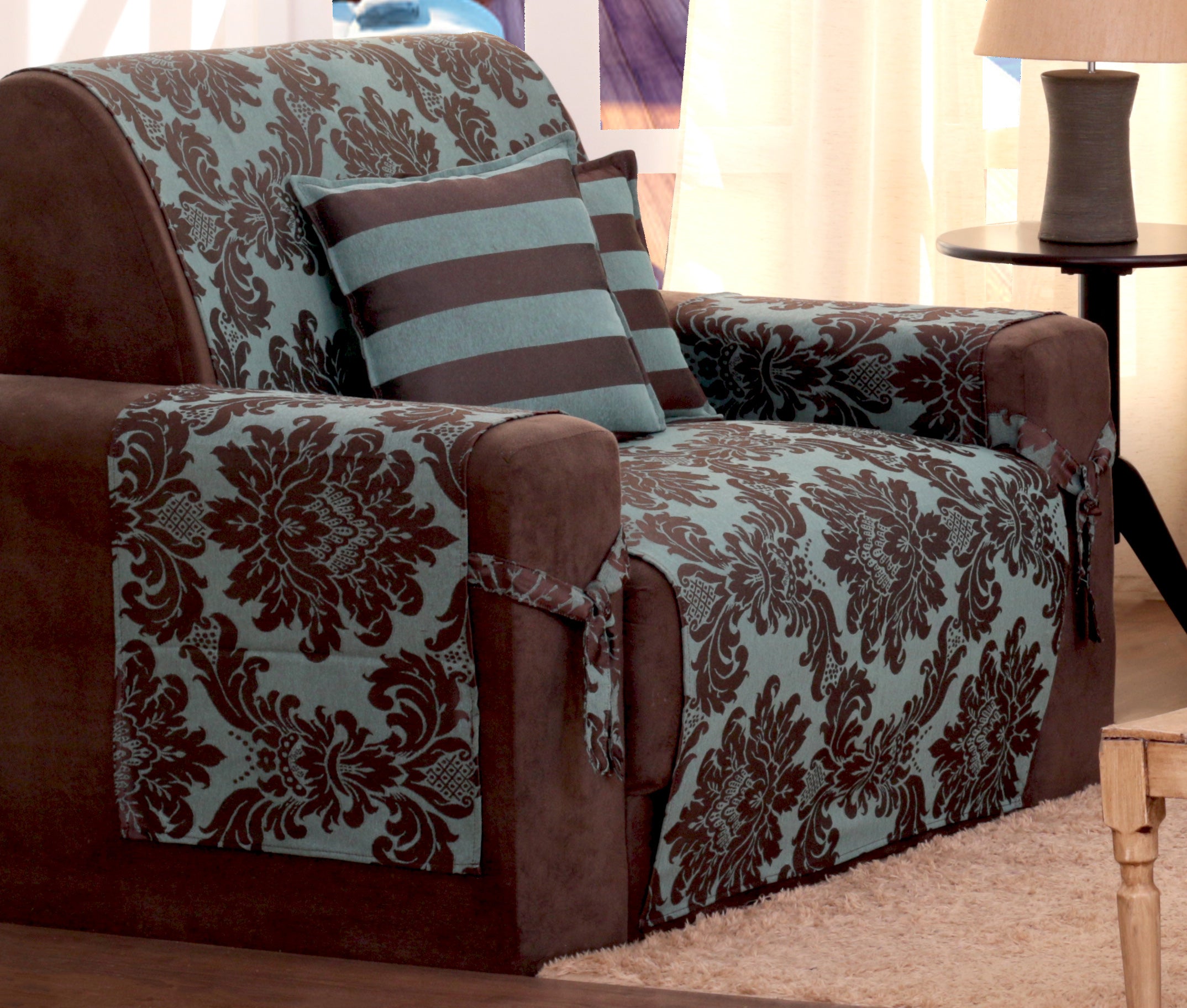Capa Protetora De Sofa Jacquard 02 E 03 Lugares Com Almofadas Verde