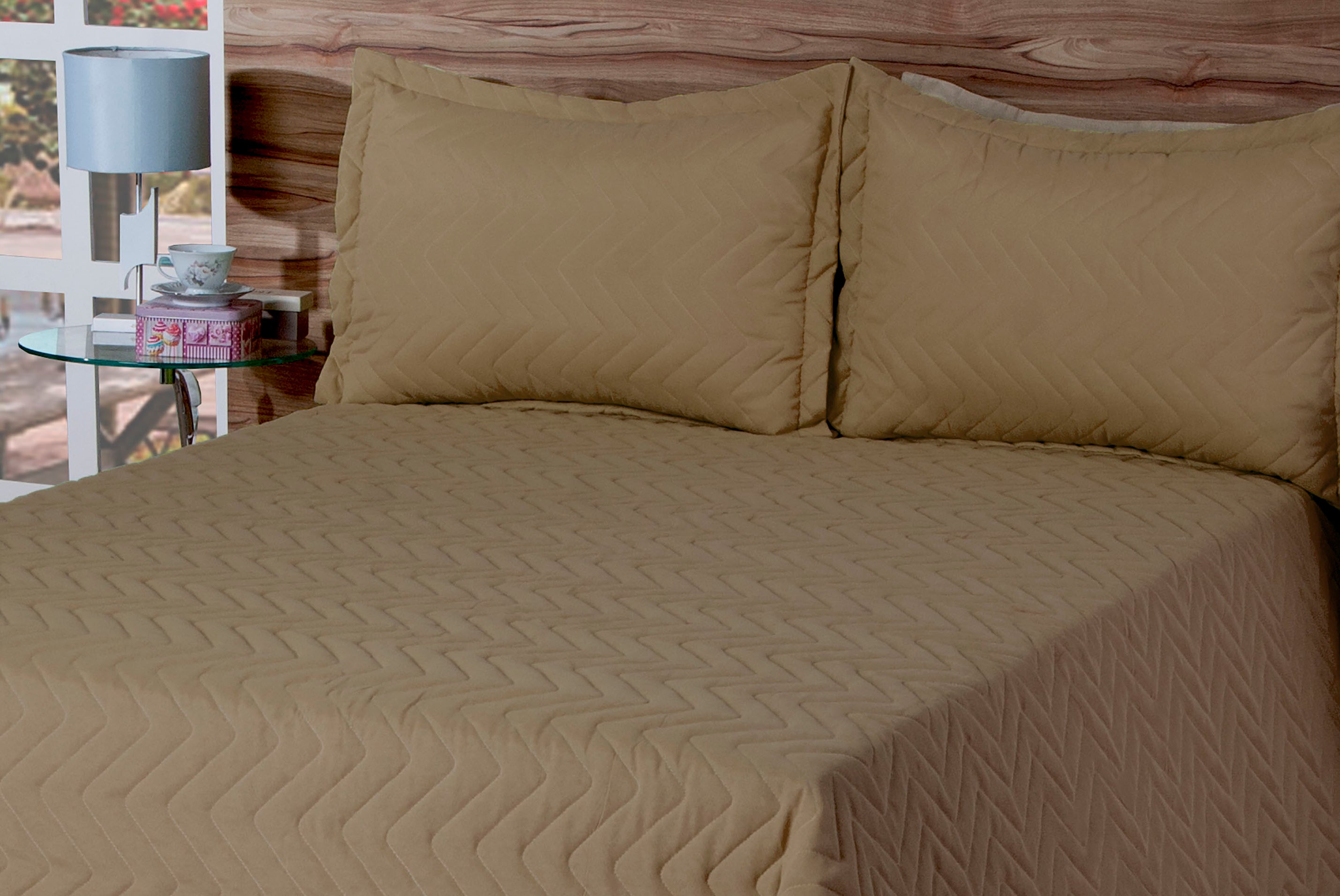 Cobre Leito Classic Matelassado Microfibra Queen 03 Pçs Avelã