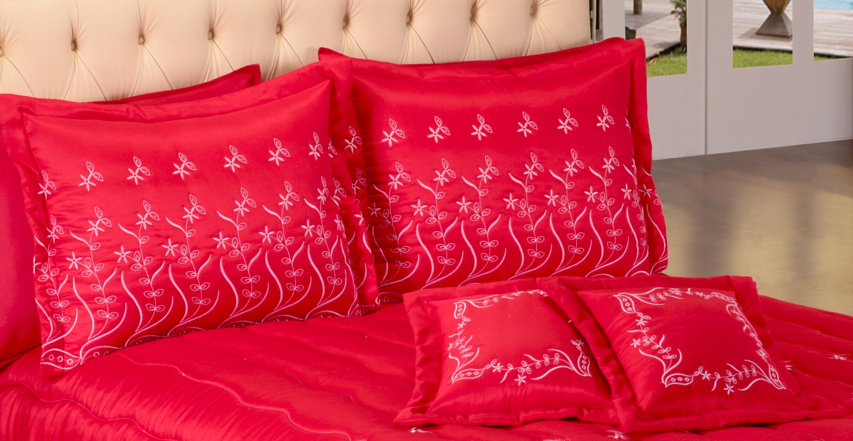 Cobre Leito Casal King Size Alice  07 Peças Vermelho
