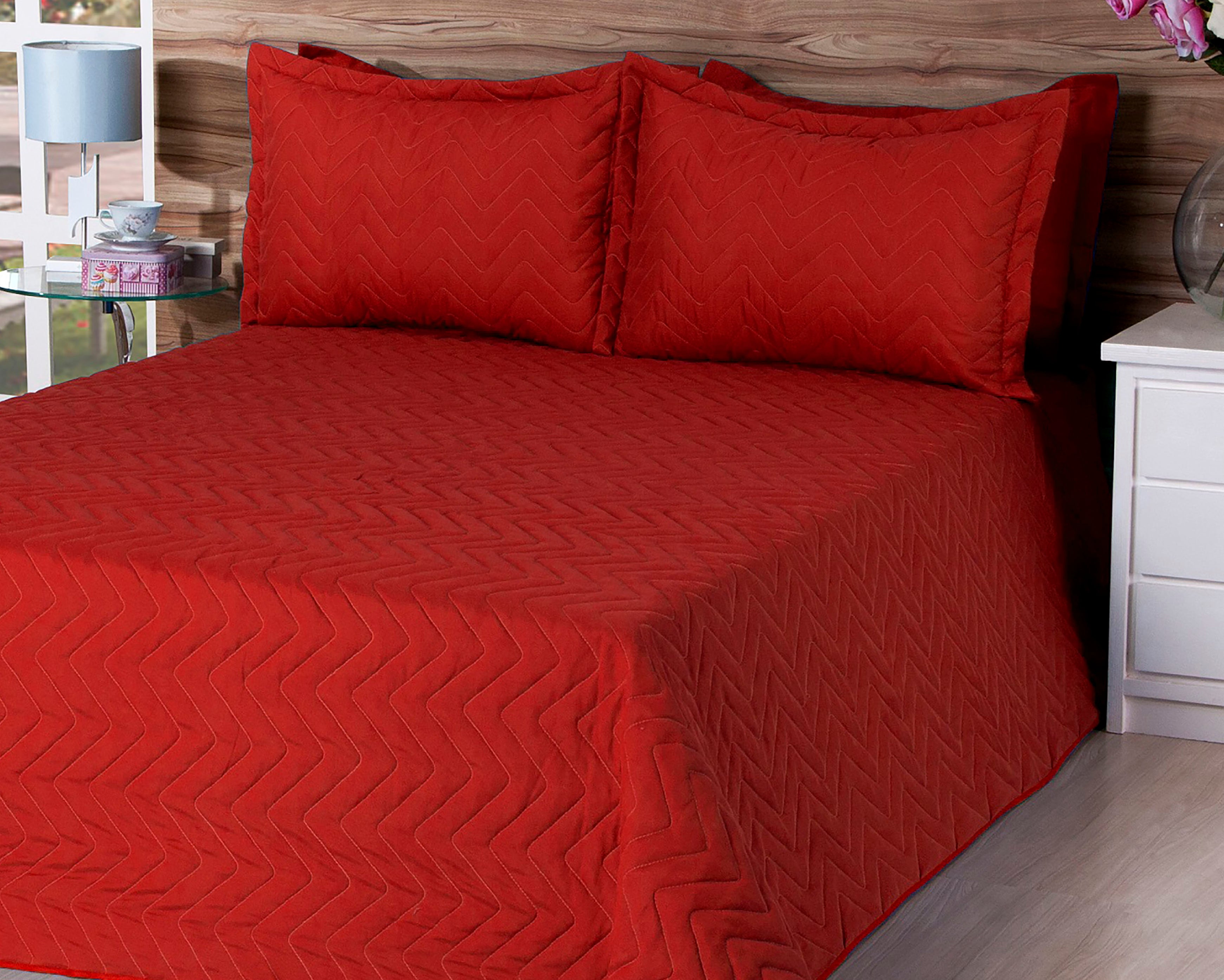 Cobre Leito Matelassado Classic Queen 03 Pçs Vermelho