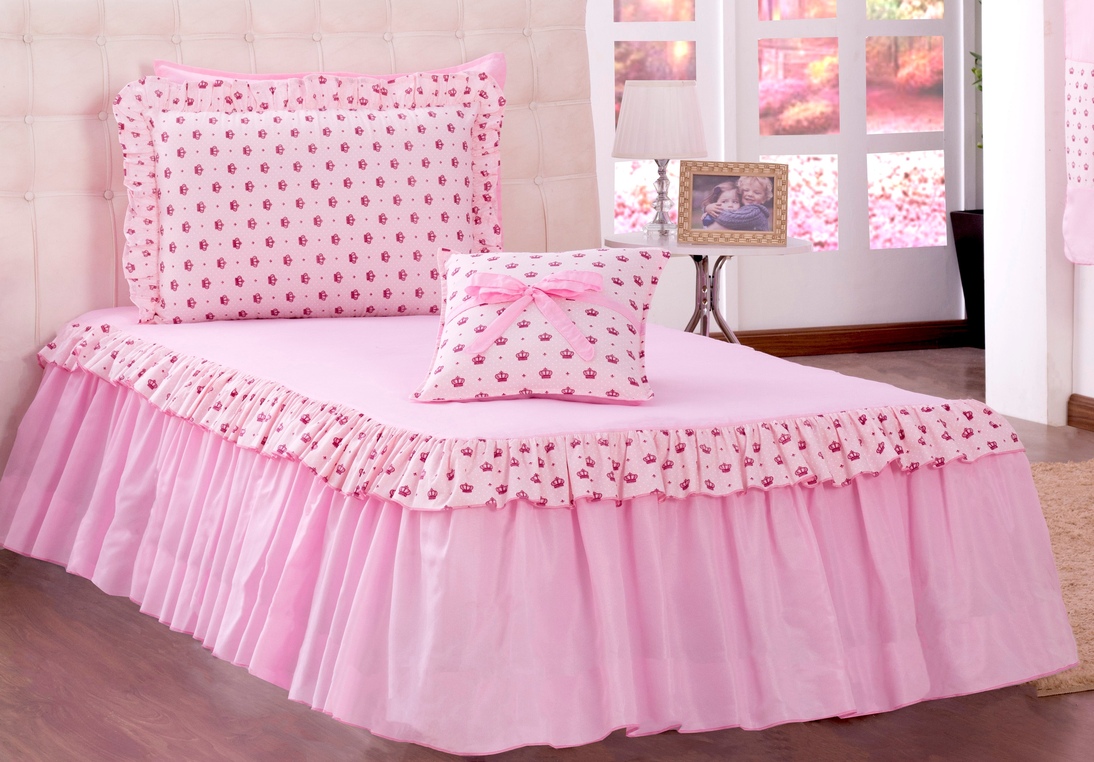 Kit Colcha Solteiro Infantil Princesa Rosa 03 Peças