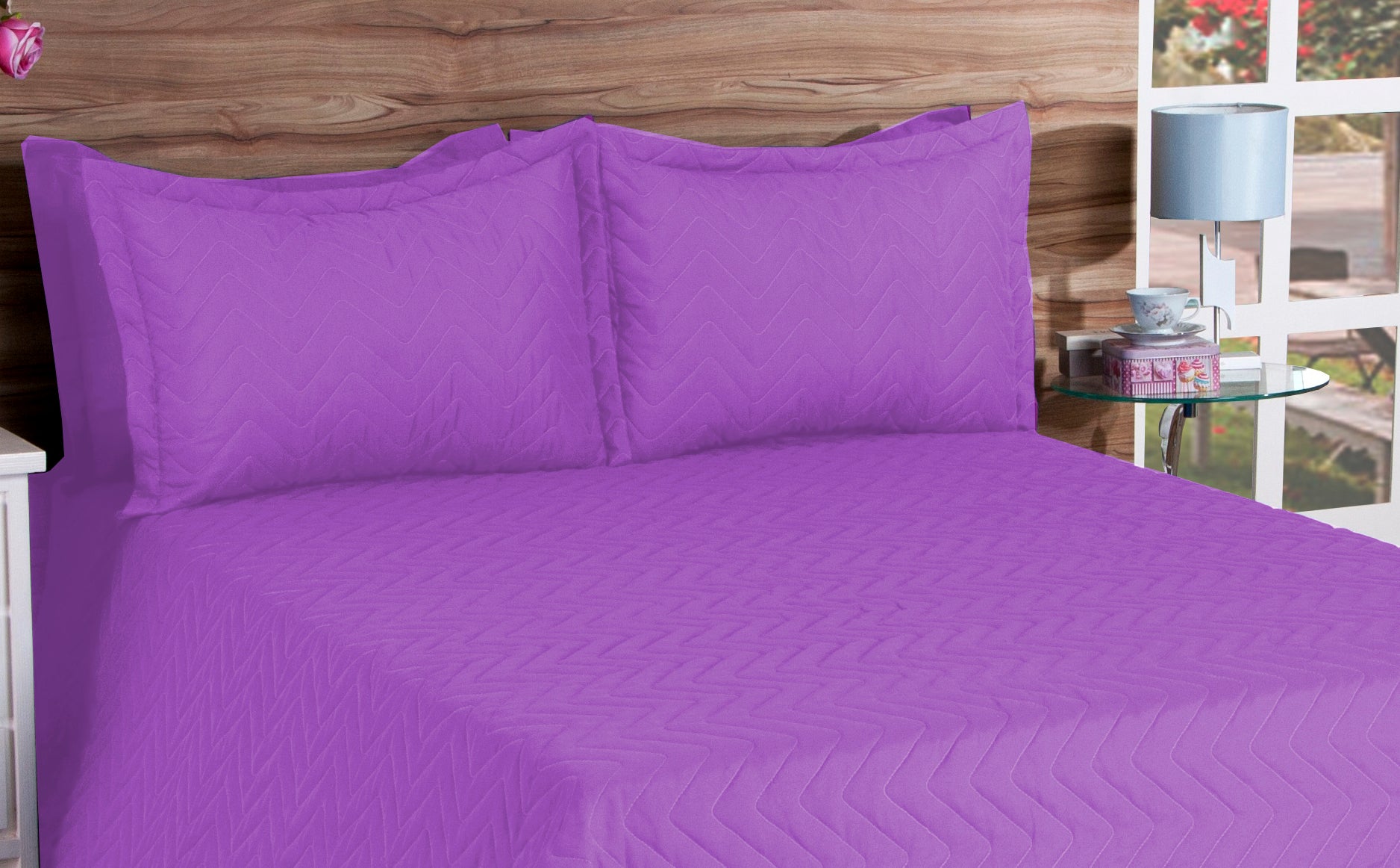 Cobre Leito Matelassado Classic Microfibra Queen 03 Pçs Lilás