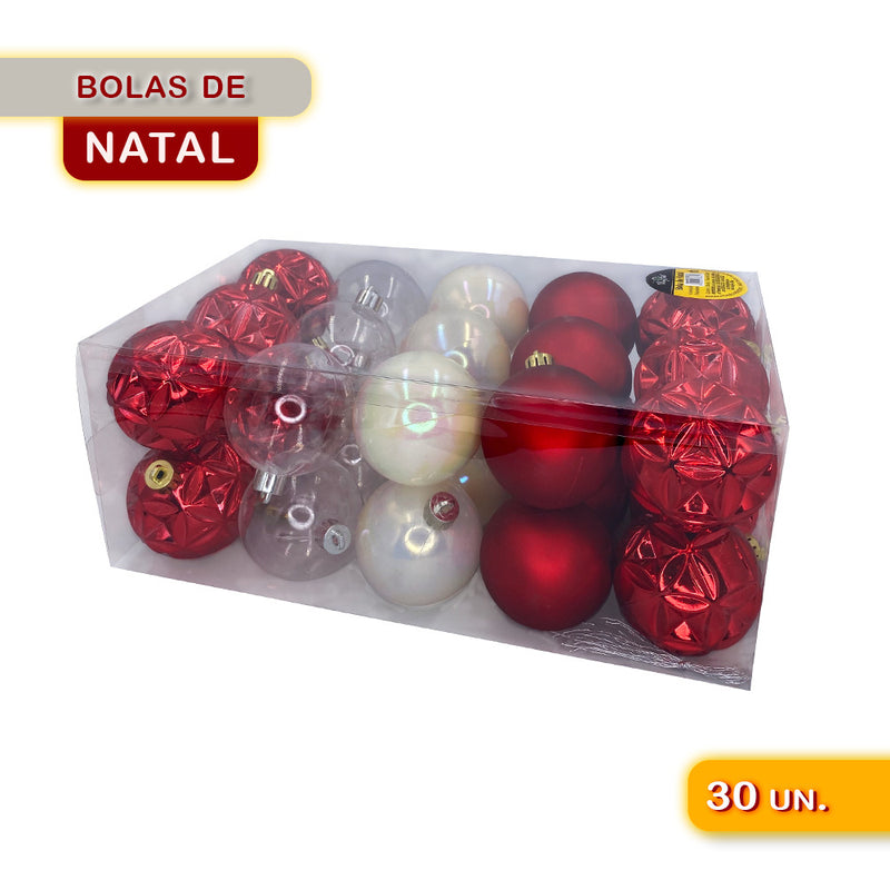 Kit 30 Bolinhas De Natal Enfeite Natalino Vermelho 6cm