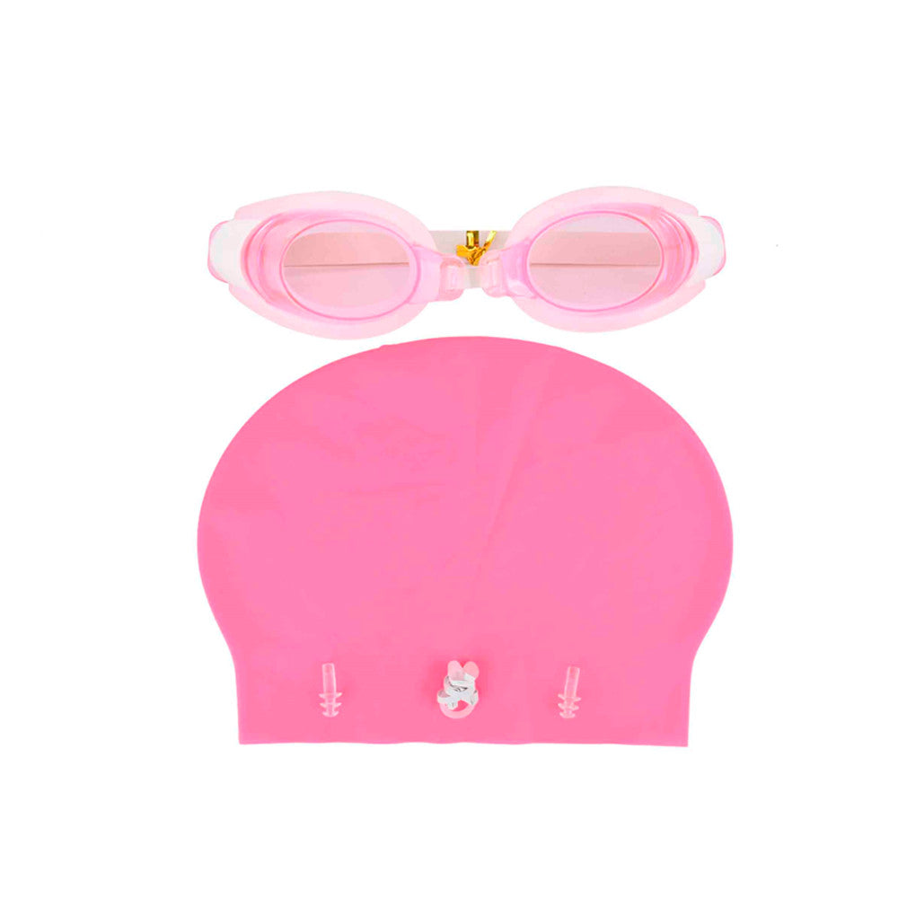 Kit De Natação Óculos Touca Protetor De Ouvido E Nariz - Rosa
