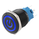 Botão On Off 19mm Preta 220v 3a Com Led Azul 12v Storm