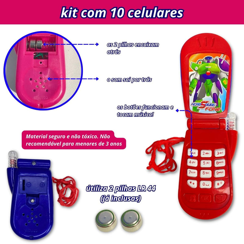 Kit 10 Celular De Brinquedo Com Som E Luz Telefone Infantil