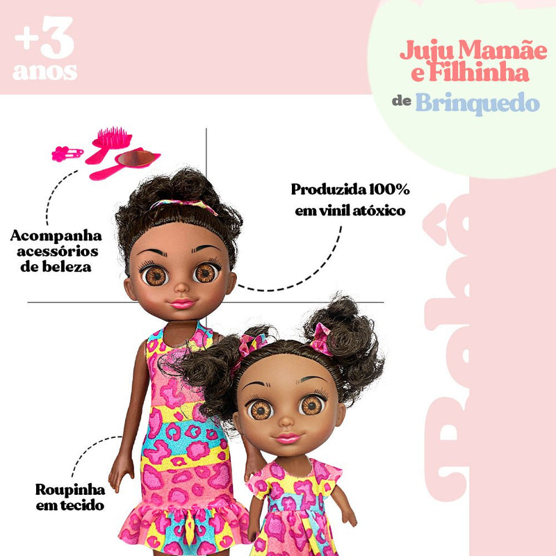 Boneca Juju Mommy Mamãe E Filhinha Negra Com Acessórios