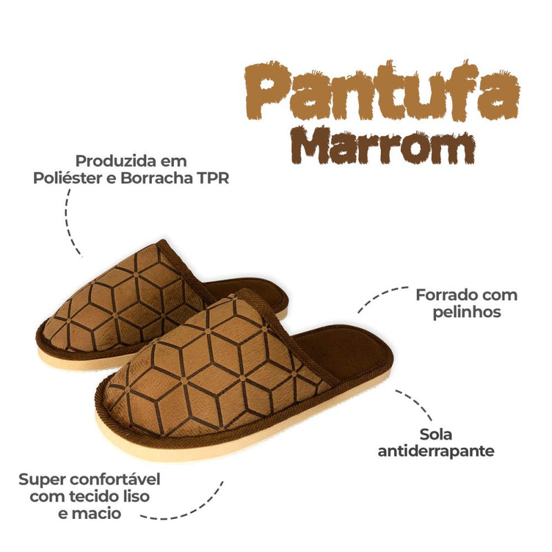 Pantufa Masculina Macia Estampada Marrom 44/45