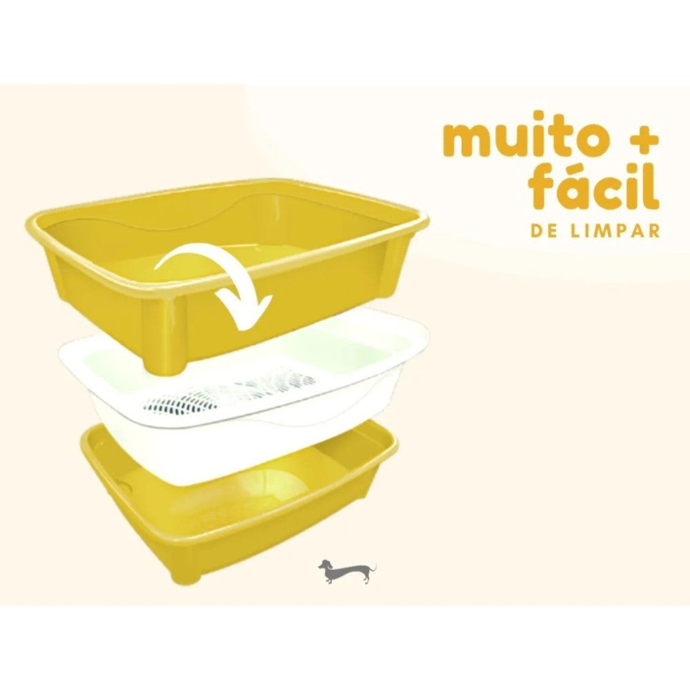 Banheira Caixa De Areia Higiênica Gatos 3 Peças Furacão Pet - AZUL