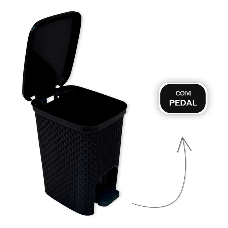 Lixeira com Pedal Trama Rattan 7 litros Preta