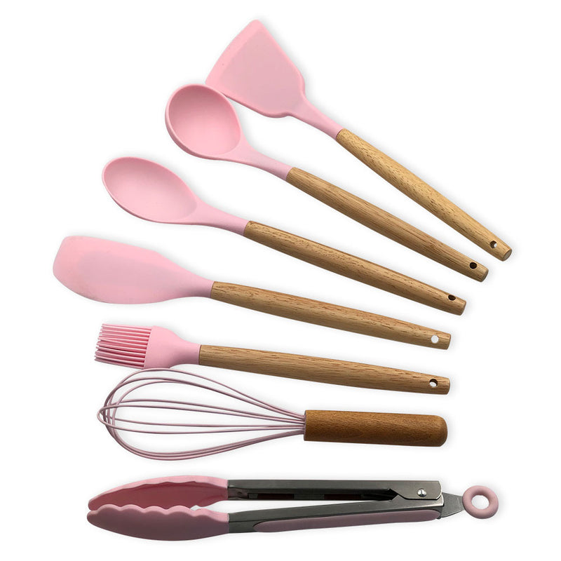 Conjunto de Utensilios Silicone 8 Peças - Rosa