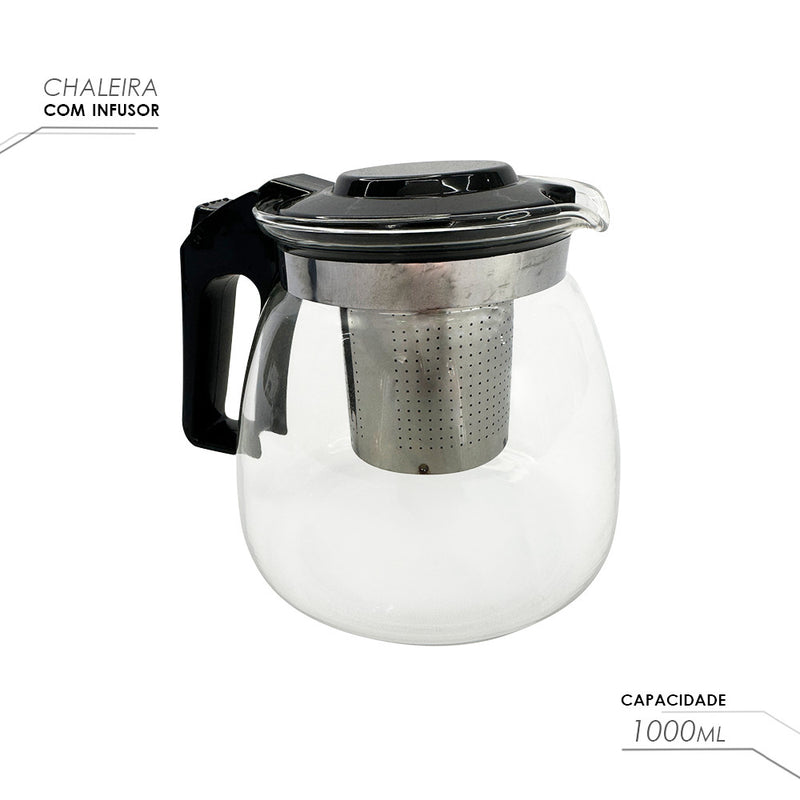 Chaleira Bule com Infusor 1L e 4 Xícaras Em Vidro