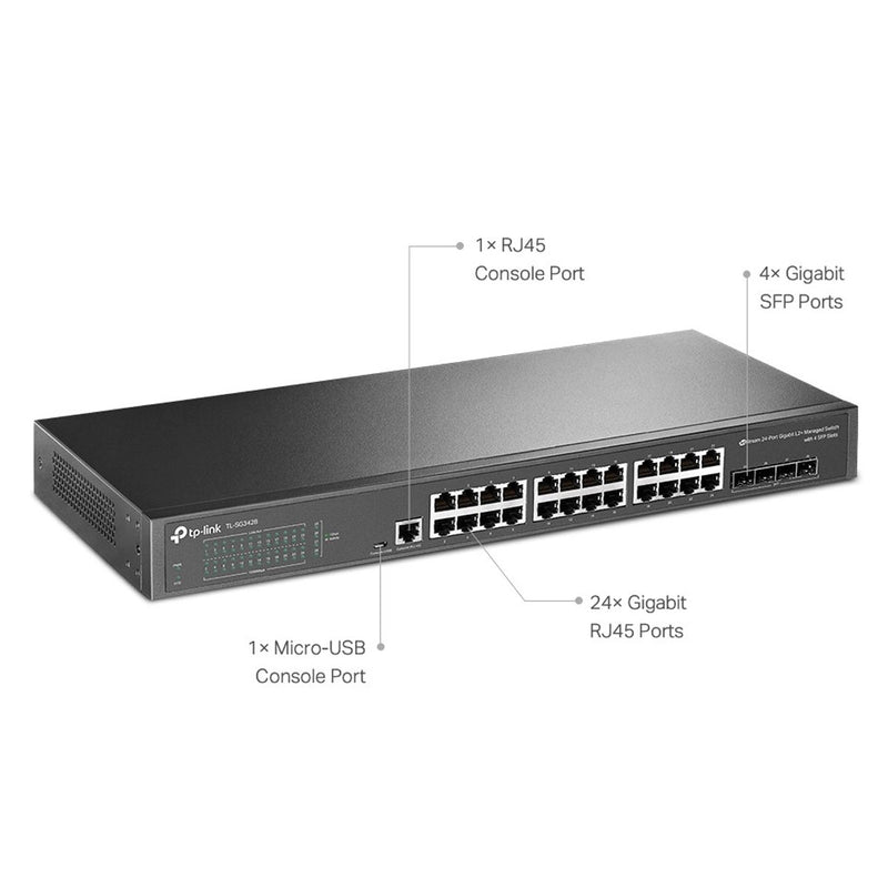 Switch Gerenciável L2+ C/ 24 Portas Gigabit E 4 Slots Sfp Jetstream Tl-sg3428 Smb