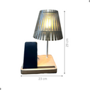 Abajur Luminária Mesa Ripado Suporte Celular Madeira Natural