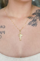 Colar Com Pingente De Cruz E Face De Jesus Banhado Em Ouro 18k Cor:dourado