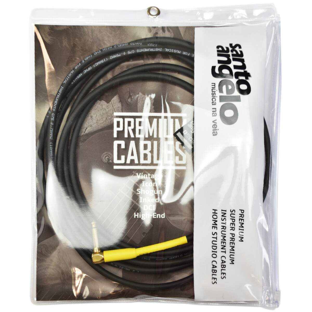 Cabo De Guitarra Shogun 0,75mm Conector Em Ouro P10/p10 90º 15ft 4,57 Metros Preto