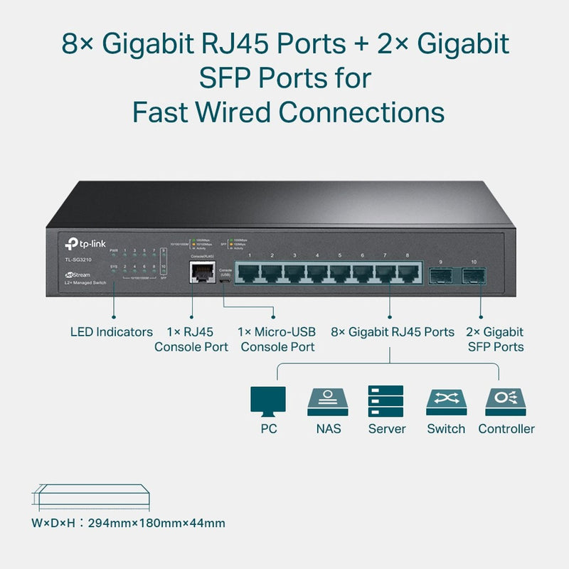 Switch Gerenciavel Gigabit L2+ 8 Portas C/ 2 Slots Sfp Jetstream Tl-sg3210 Smb