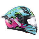 Capacete Texx Fecha Raptor Arcade Azu Verd Ros Bril 60