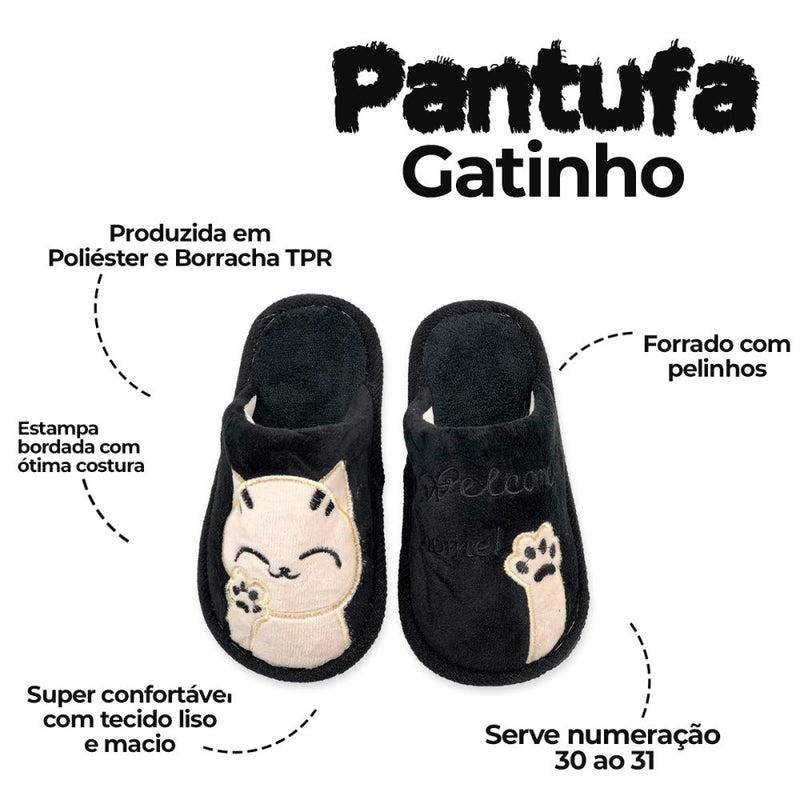 Pantufa Gatinho Infantil Preto Tam. 30/31