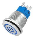 BOTÃO ON/OFF NWT COM LED AZUL 19MM 220V 3A 12V PRATA