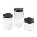 Conjunto de Potes de Mantimentos com 3 Peças de Vidro e Tampa de Inox