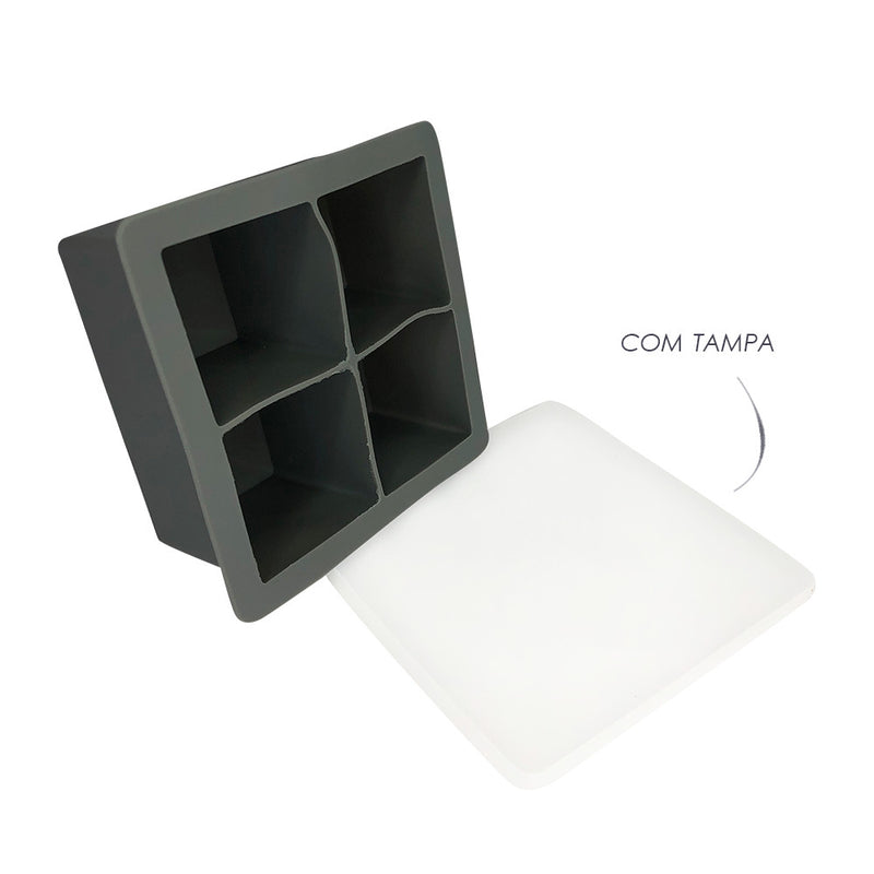 Forma Silicone Gelo Com Tampa Papinha 4 Cubos Grandes