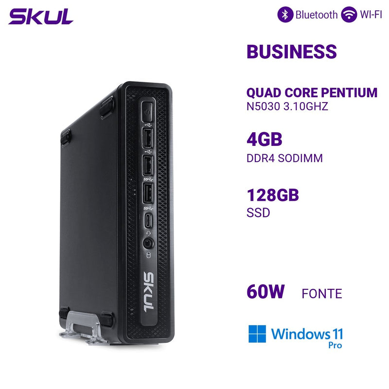 Mini Computador B200 Quad Core Pentium  N5030 3.10ghz Mem 4gb Ddr4 Ssd 128gb Fonte 60w Externa Windows 11 Pro