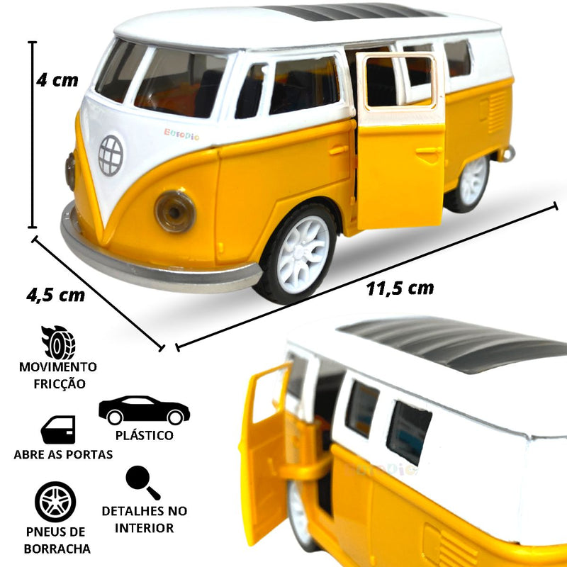 Carrinho Miniatura Kombi De Plástico Rígido Abre A Porta