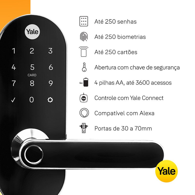 Fechadura Digital Ymc 420w Cromada - Abre Por Biometria, Senha, Cartão E Chave