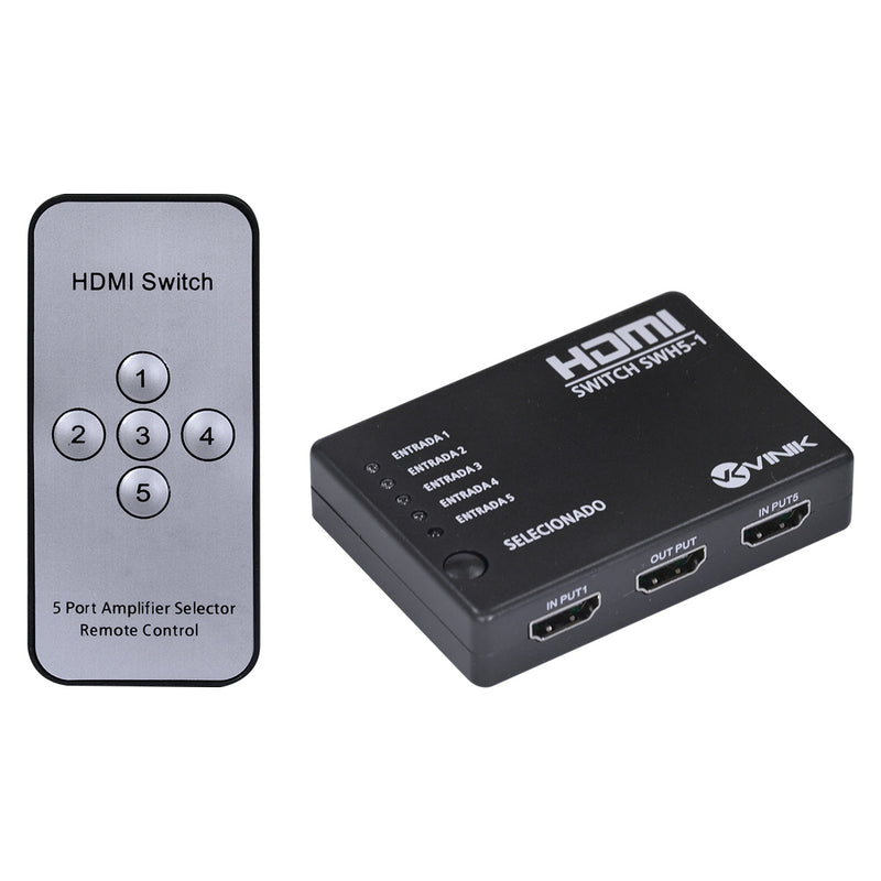 Switch Hdmi 5 Entradas 1 Saída 1.3v Com Suporte 3d E 1080p - Swh5-1