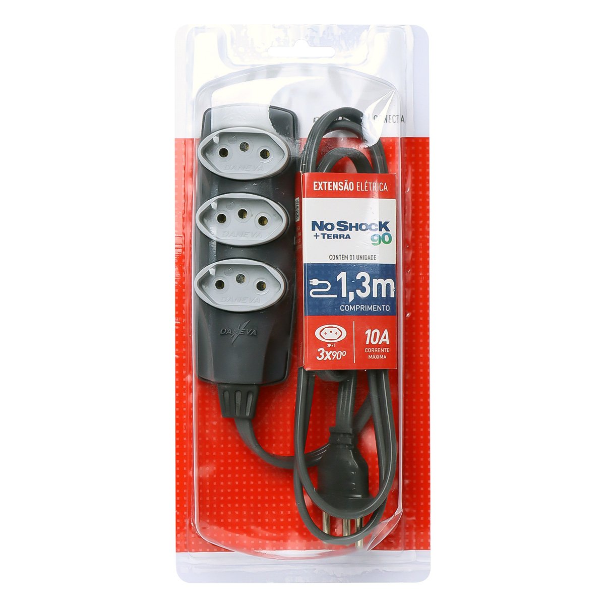 Extensao Noshock 90 Pp 3x0,75 2p+t 10a Grafite 1,3 Metros Dn1906