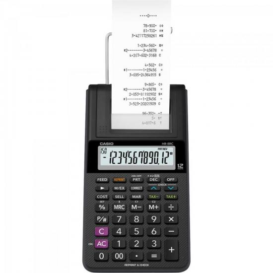 Calculadora Com Bobina Casio HR-8RC-WE-B-DC 12 Dígitos Preta