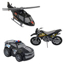 Triplo BS Kit de Brinquedos de Polícia com Carro, Moto e Helicóptero - Preto