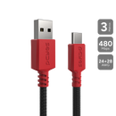 Cabo Nintendo Switch E Celular Carregamento Usb A 2.0  Macho P/ Usb Tipo-c - Vermelho - 3 Metros - Nylon - Cbpy03v