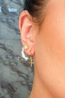 Brinco Argolinha Com Cruz Banhado Em Ouro 18k Cor:dourado