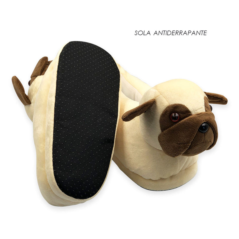 Pantufas de Cachorro Pug 3D Tamanho Único