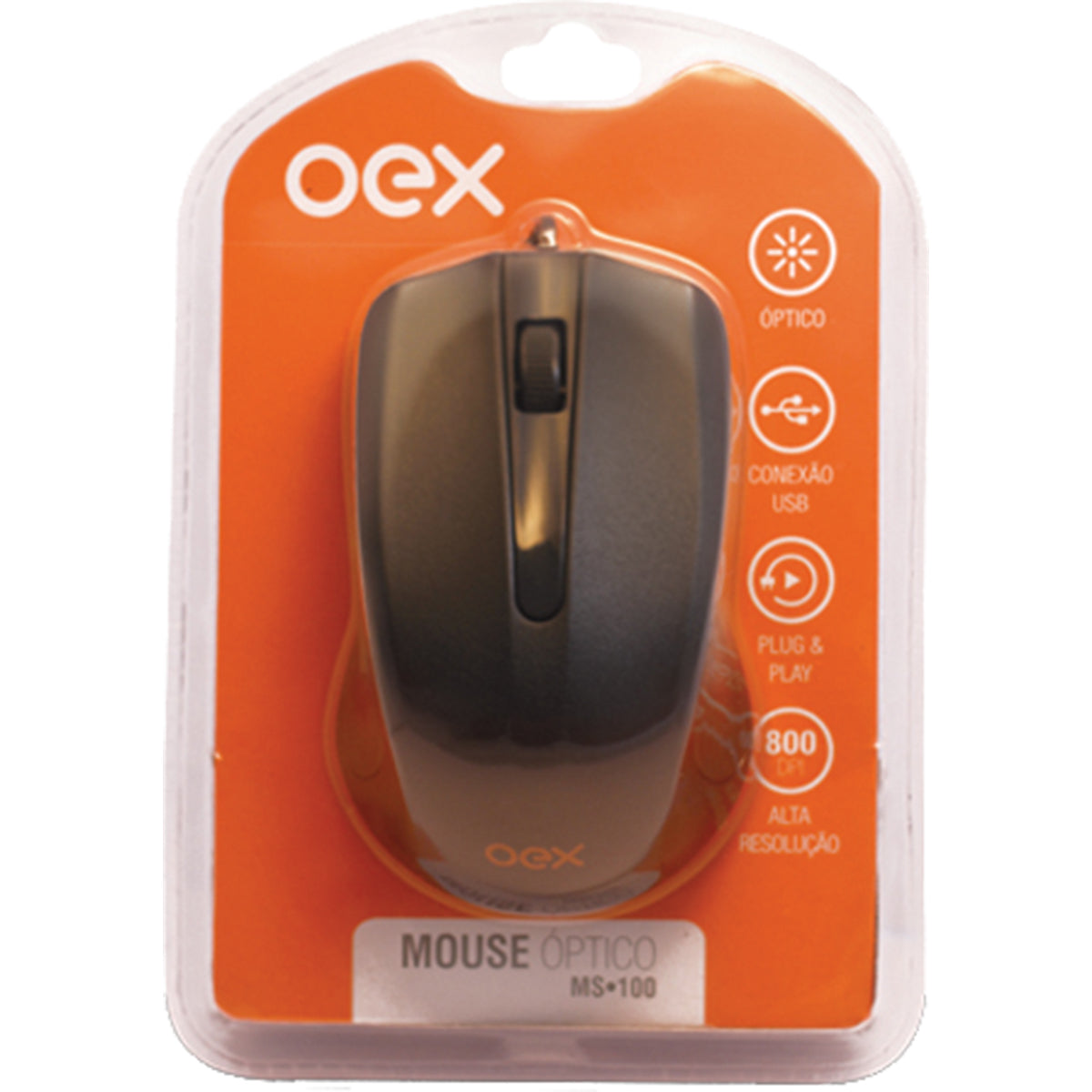 Mouse Com Fio Optico Standard Ms100 Preto/laranja Oex