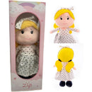 Boneca De Pelúcia Clara Loira 35cm Com Vestido Poá Azul