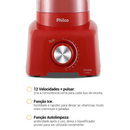 LIQUIDIFICADOR PHILCO PH900 COM FILTRO 12 VELOCIDADES 3 LITROS VERMELHO 127V