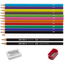 Kit Escolar Cis Com 5 Peças – Lápis De Cor, Lápis Preto, Apontador E Borracha