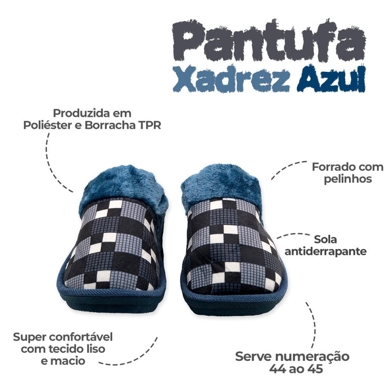 Pantufa Masculina Xadrez Azul 44/45