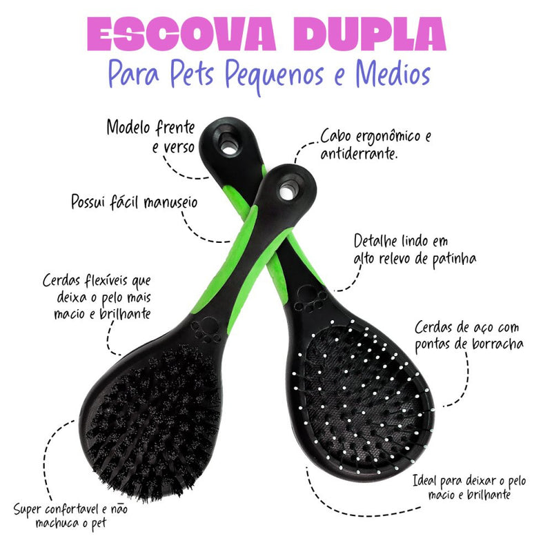 Escova Dupla para Pets Pequenos e Médios - Verde